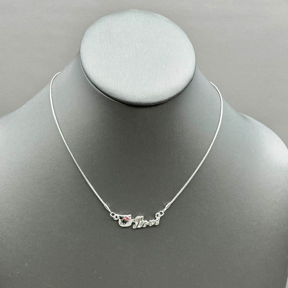 Hello Kitty Love Necklace Women Silver Tone Crystal Accents Snake Chain Jewelry